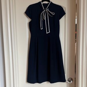 J. Crew Navy Dress with White Bow Accent